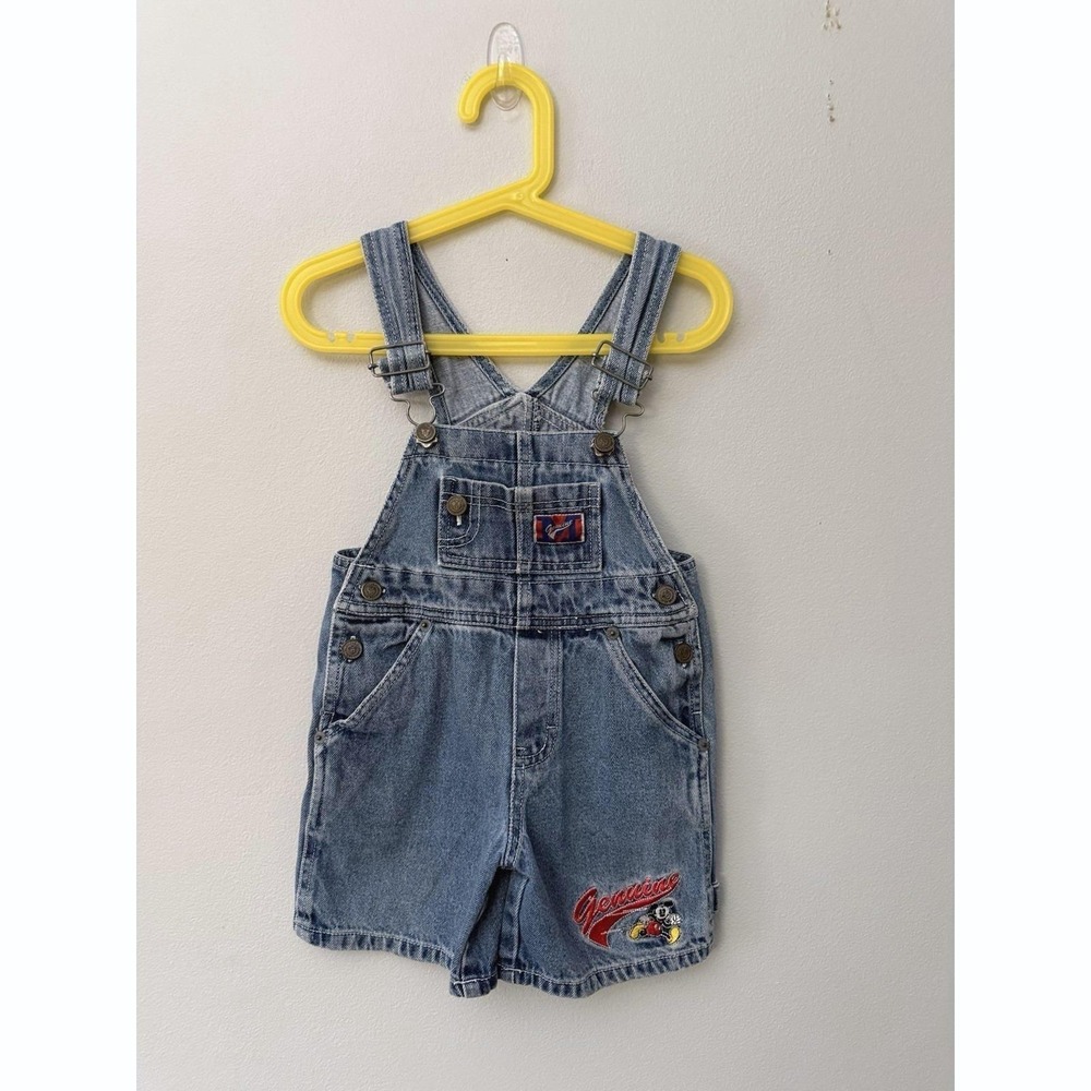 Vintage 90's Disney Mickey & Co Denim Bib Short Overalls 2T Embroidered